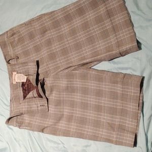 Plaid tan and blue stripped Capri